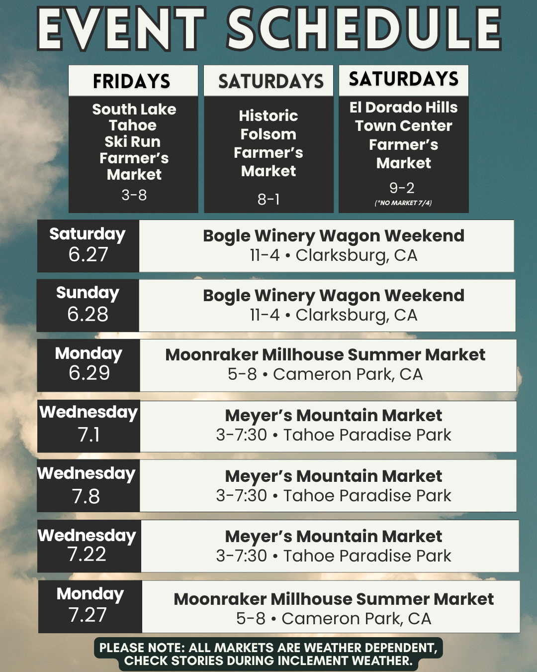 Upcoming Events Schedule