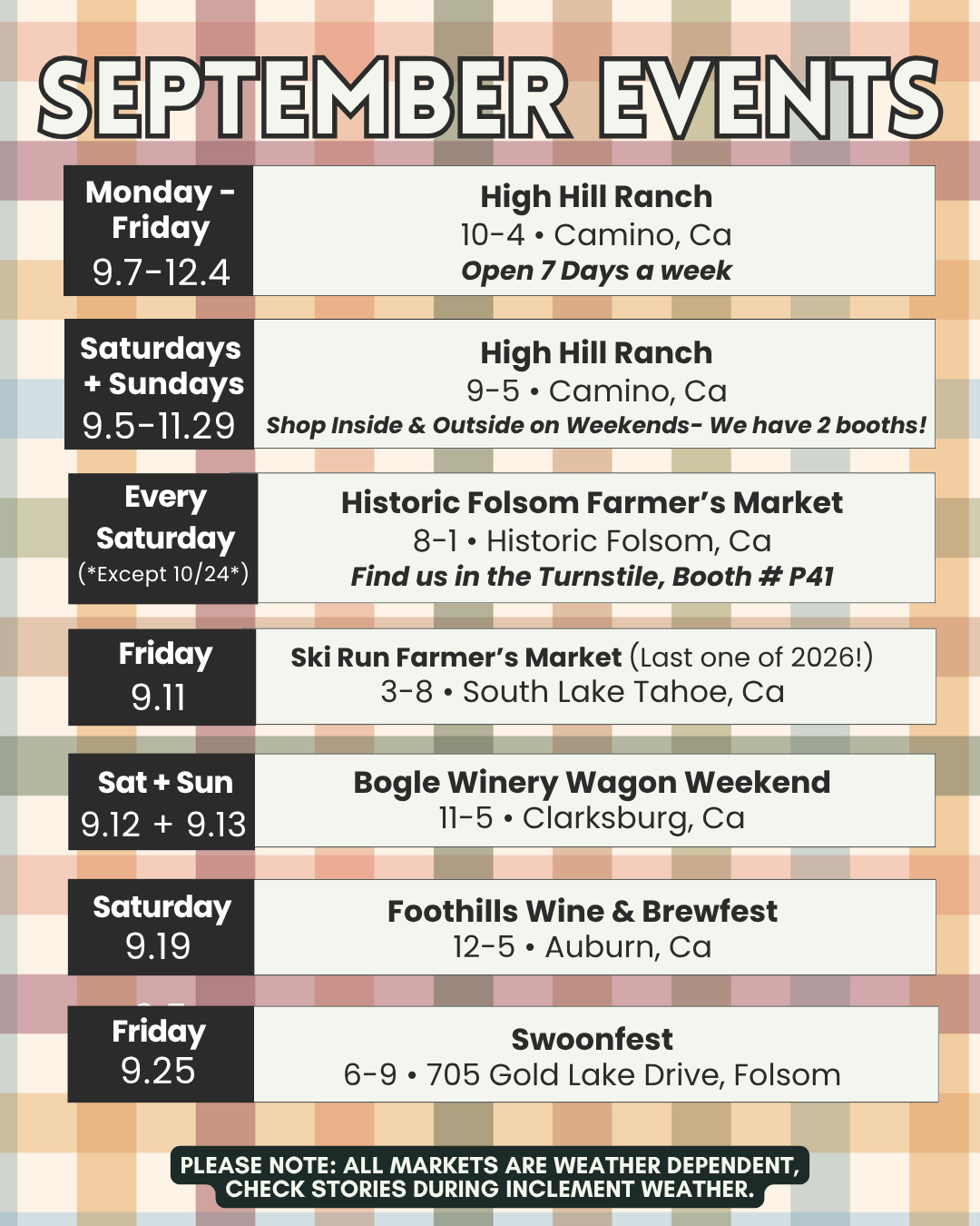 Upcoming Events Schedule
