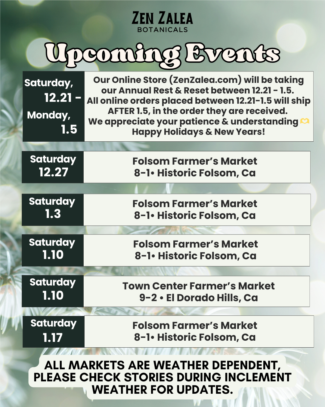 Upcoming Events Schedule